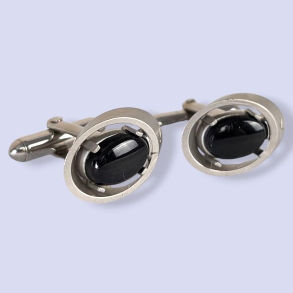 Vintage Swank Oval Onyx Cufflinks - Picture 2 of 5